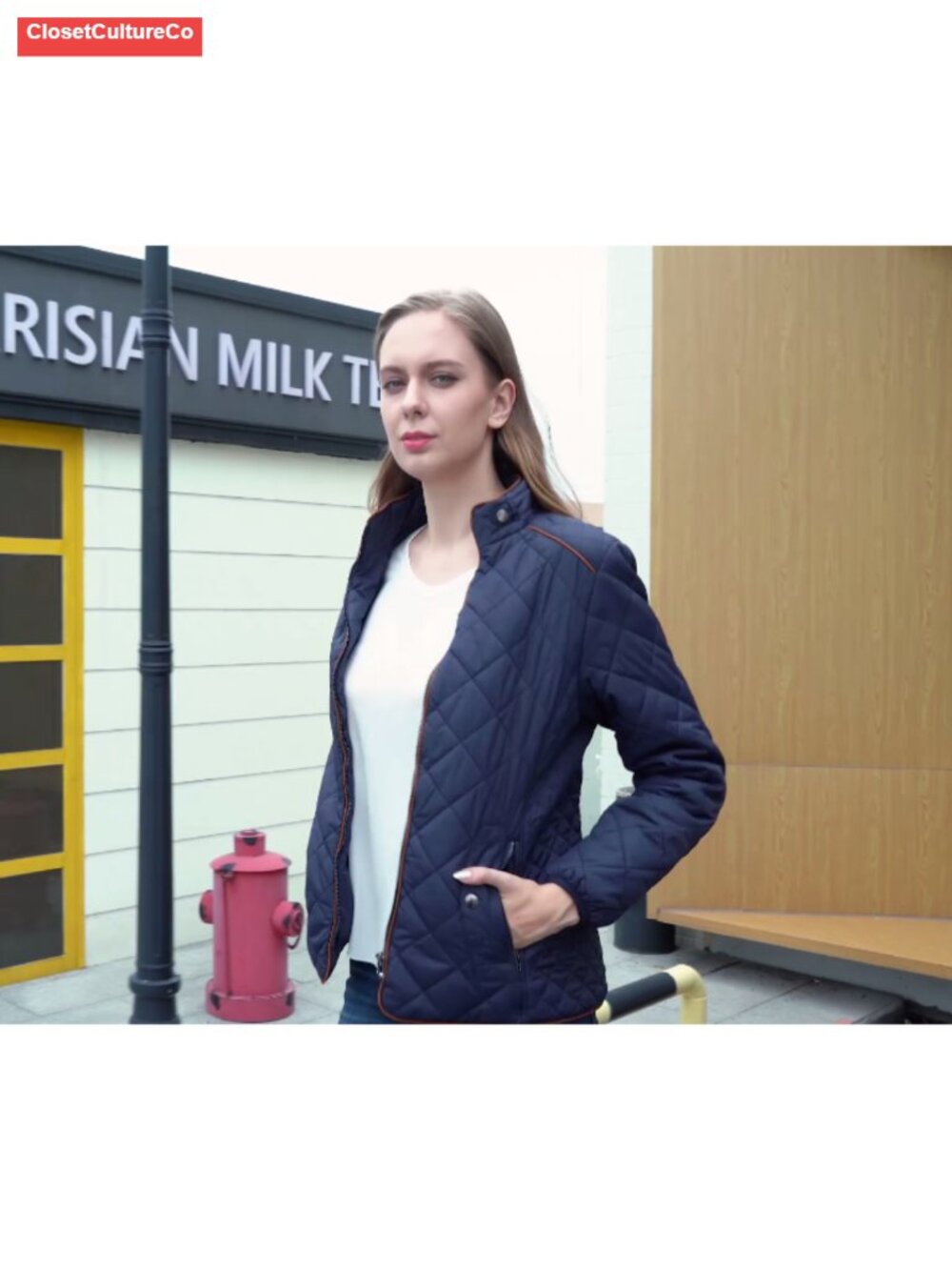 Women's Quilted Lightweight Jacket Stand Collar Zip Warm Winter Coat Pockets - Picture 5 of 6